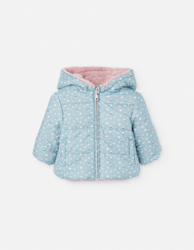 Μπουφάν- γουνάκι LOSAN διπλής όψεως σε σιέλ και ροζ χρώμα.