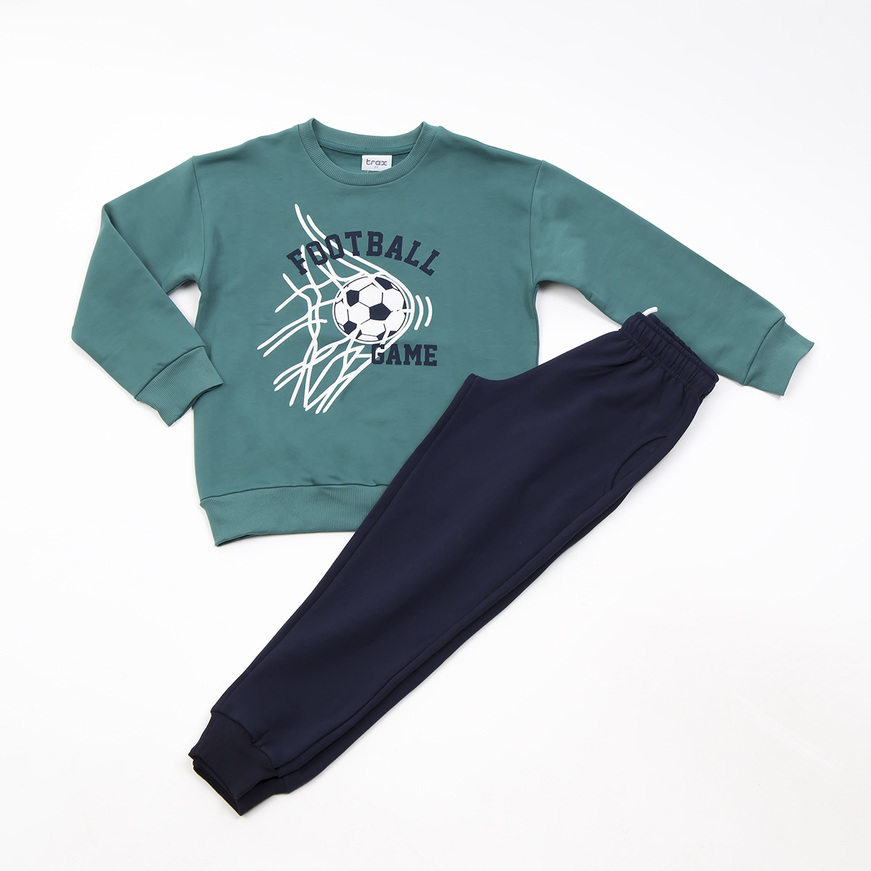 TRAX tracksuit set in green color with "FOOTBALL" print.