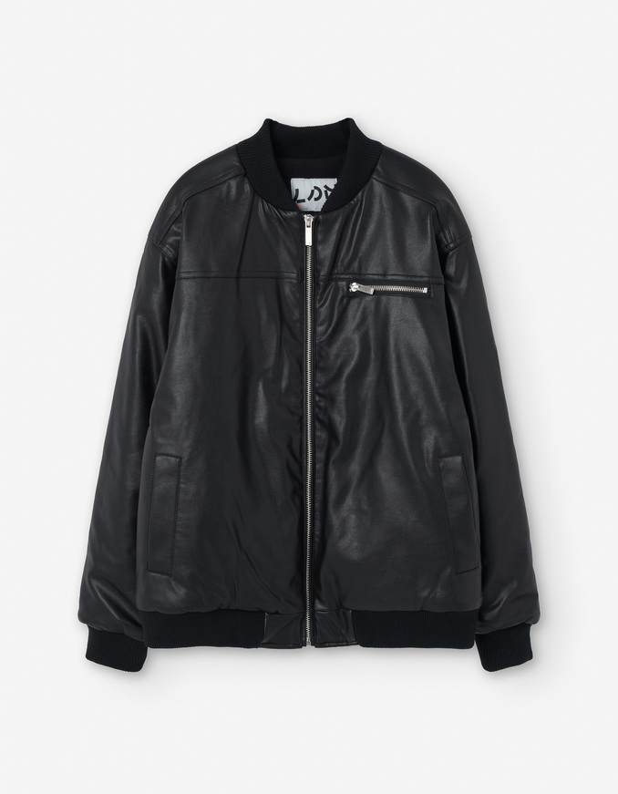 Μπουφάν δερμάτινο LOSAN σε χρώμα μαύρο με μάο λαιμόκοψη.