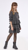 EBITA dress in gray with glitter and matching necklace.
