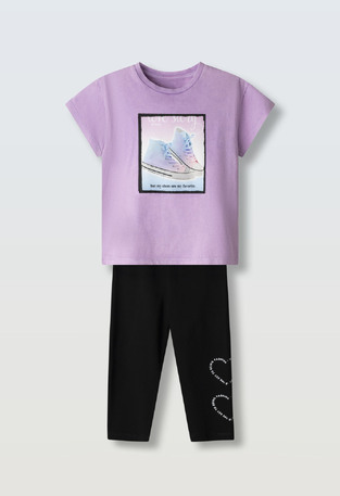 EVITA cotton capri leggings set in light purple.