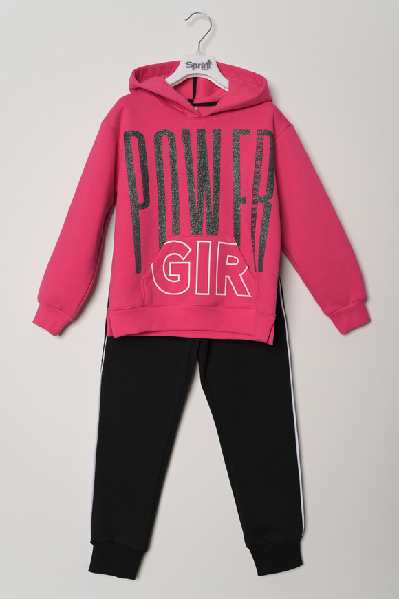 SPRINT suit set in fuchsia color with "POWER" print.