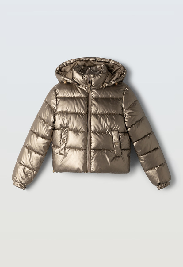 Μπουφάν ΕΒΙΤΑ σε χρυσό χρώμα με αποσπώμενη κουκούλα.