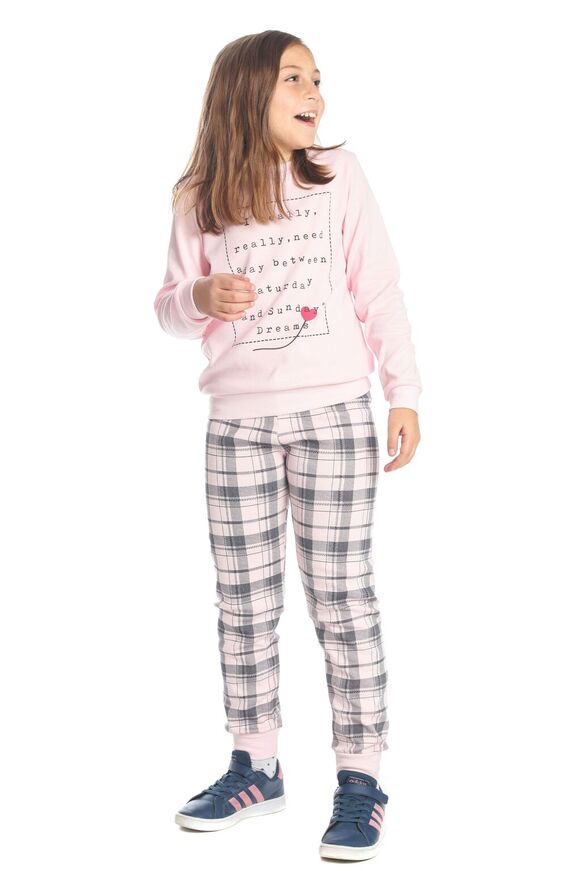 DREAMS pajamas in pink with embossed print.