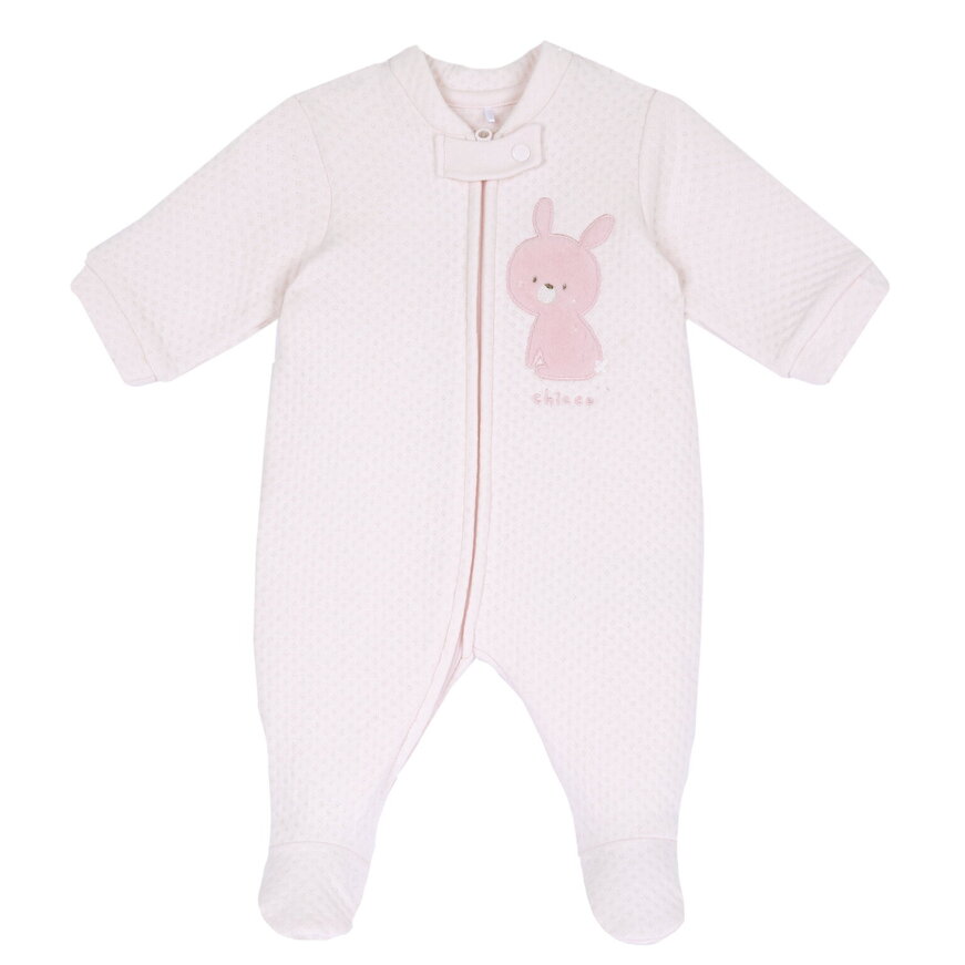 CHICCO bodysuit in pink color with appliqué embroidery in a bunny pattern.