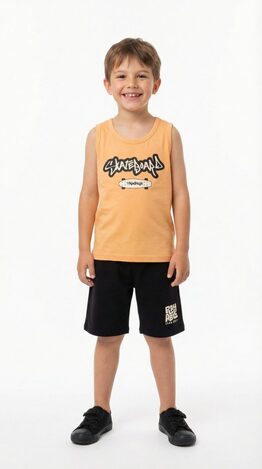 TRAX 3-piece shorts set in ecru-orange-black.