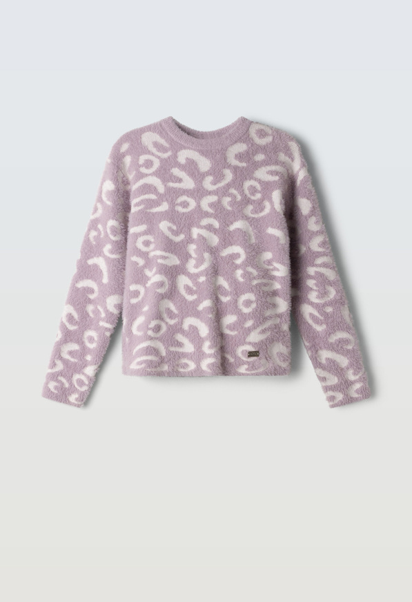 Πλεκτή μπλούζα ΕΒΙΤΑ σε λιλά χρώμα με animal print.