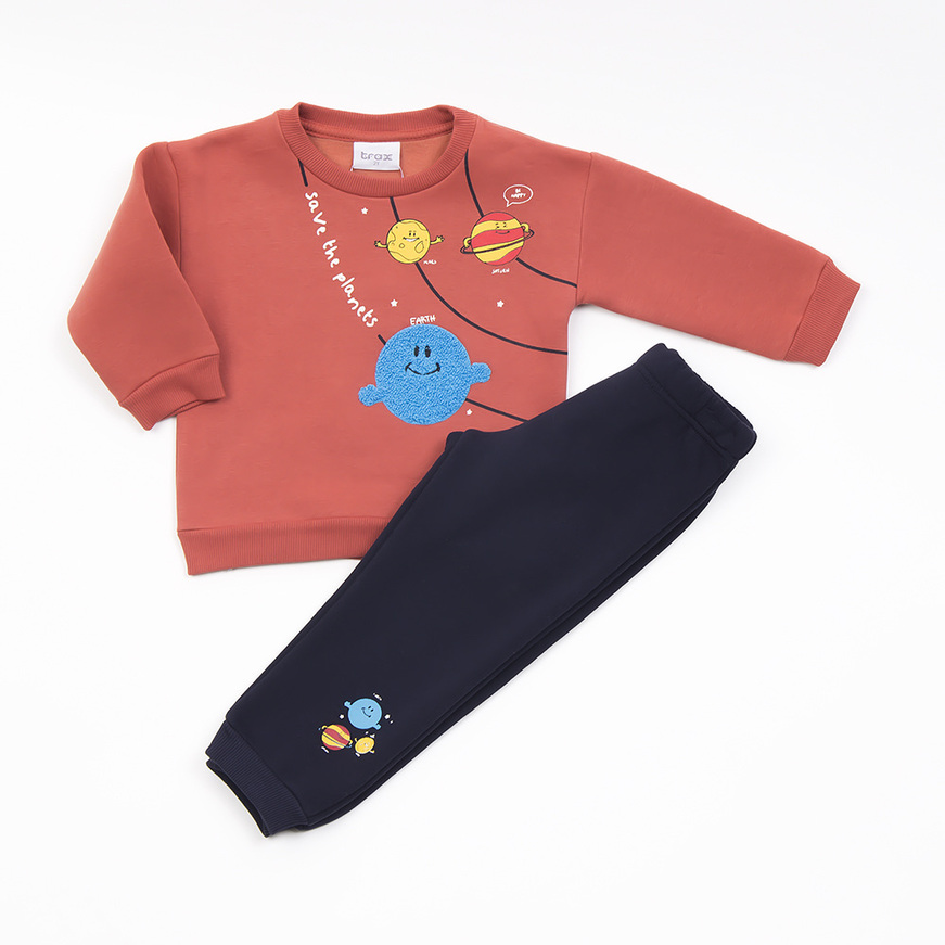 TRAX tracksuit set in tile color with embossed planets print.
