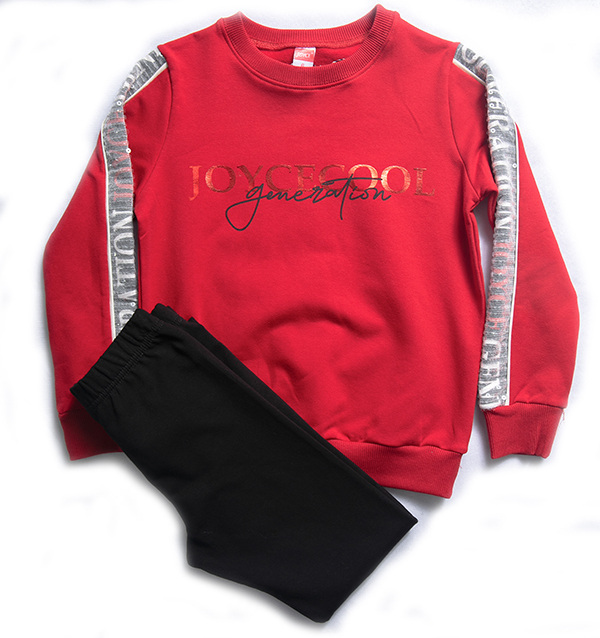 JOYCE tracksuit set, sweatshirt with two-tone sleeves and elasticated leggings.