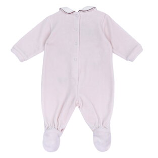 CHICCO velor bodysuit in pink with embossed bow print.