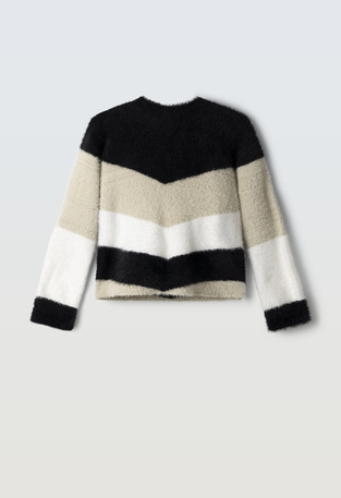Πλεκτή μπλούζα ΕΒΙΤΑ σε χρώμα εκρού-μπεζ-μαύρο.