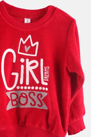 Πιτζάμα βελουτέ DREAMS σε χρώμα κόκκινο με το λογότυπο "GIRL BOSS".