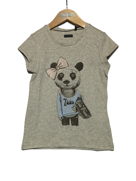 IKKS cotton T-shirt in gray melange color with print on the front.