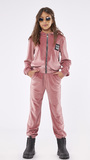 EBITA velor tracksuit set in pink with embossed "KEEP CALM" logo.