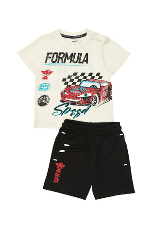 Σετ μπλούζα κοντομάνικη με βερμούδα SPRINT, σε εκρού με μαύρο χρώμα.