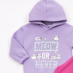 TRAX bodysuit set in lilac color with embossed kittens print.