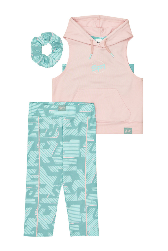 Σετ κολάν 3 τεμ. SPRINT σε χρώμα ροζ-βεραμάν με ασορτί λάστιχο για τα μαλλιά.