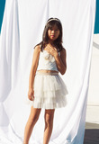 EBITA skirt set in off-white color with lace details.