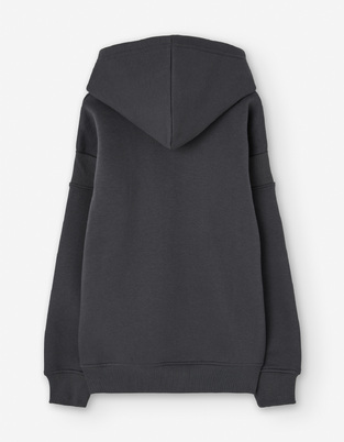 Μπλούζα φούτερ LOSAN σε σκούρο γκρι χρώμα με ενσωματωμένη κουκούλα.