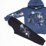 TRAX tracksuit blue color with embossed print and hood.