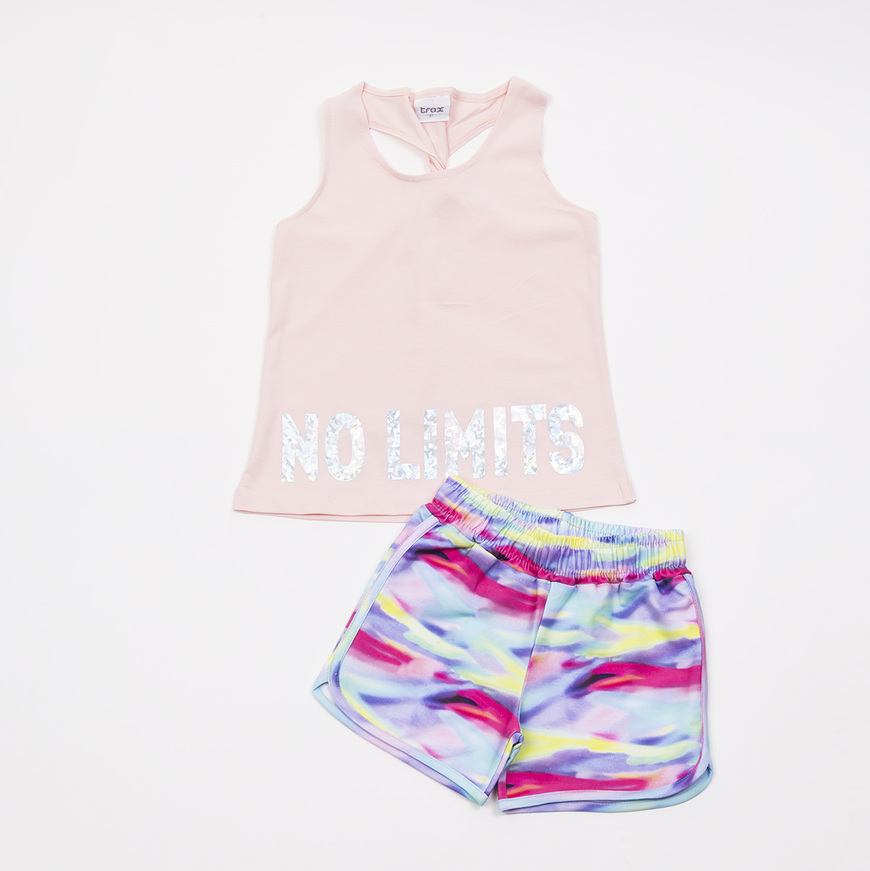 TRAX shorts set, pink sleeveless top and colorful shorts.