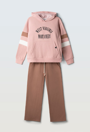 EVITA sweatshirt tracksuit set in pink and brown.