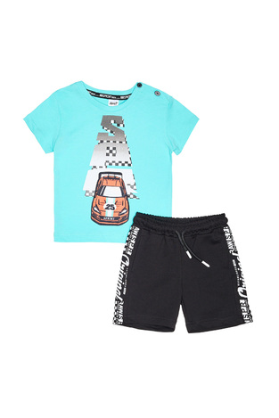 SPRINT shorts set in turquoise color with embossed car print.