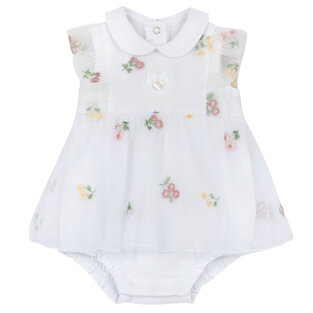 CHICCO bodysuit in white with outer tulle lining.