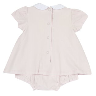 CHICCO romper in pink with white collar.