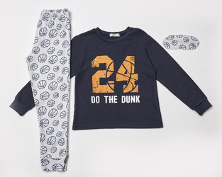 HOMMIES pajamas in dark blue color with matching sleep mask.