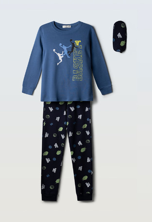 HOMΜIES pajamas with matching sleep mask in navy blue-dark blue.