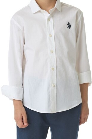 U.S. Linen Shirt POLO in white color with collar.