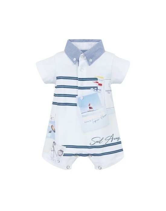 LAPIN HOUSE pique bodysuit in white color with nautical print.