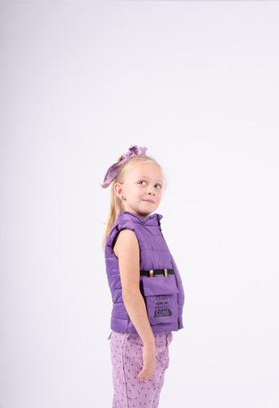 EBITA sleeveless jacket in purple color with a decorative pocket.