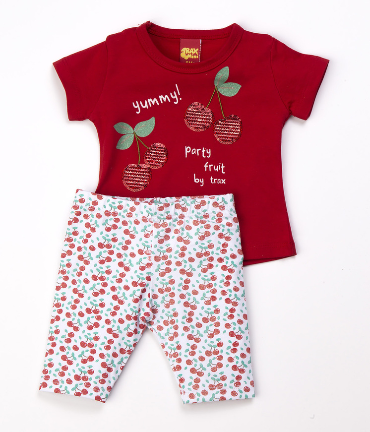 TRAX cotton set, red blouse and cherry print leggings.