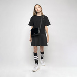 Dress D.K.N.Y. in black color with leather trim.