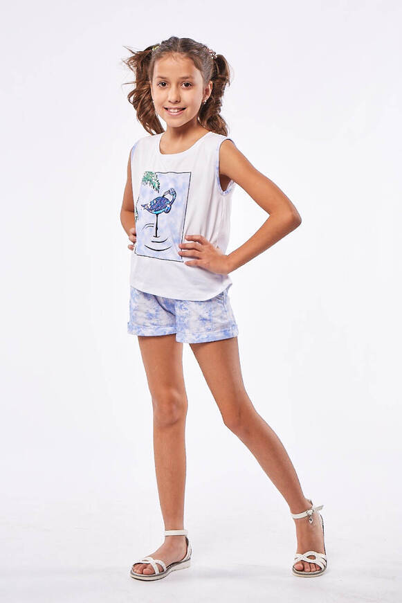 EBITA shorts set, sequin top and shorts with two-tone white-blue.