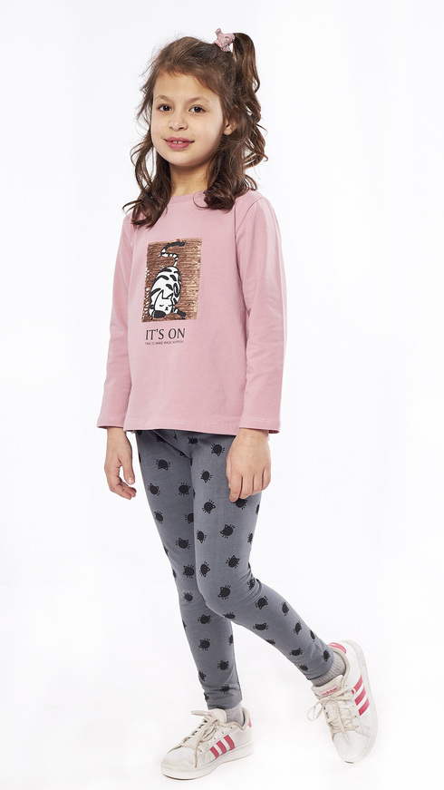 EBITA leggings set in pink with cat-shaped sequins.