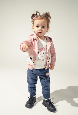 Set of 3 velvet jumpsuits. EBITA in pink color with embossed deer print.