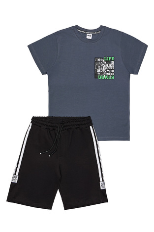 SPRINT blouse and bermuda shorts set in charcoal-black.