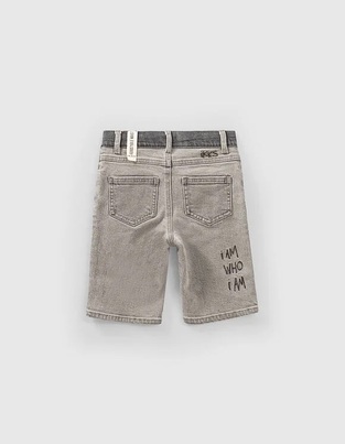 IKKS denim shorts in gray with patterns.
