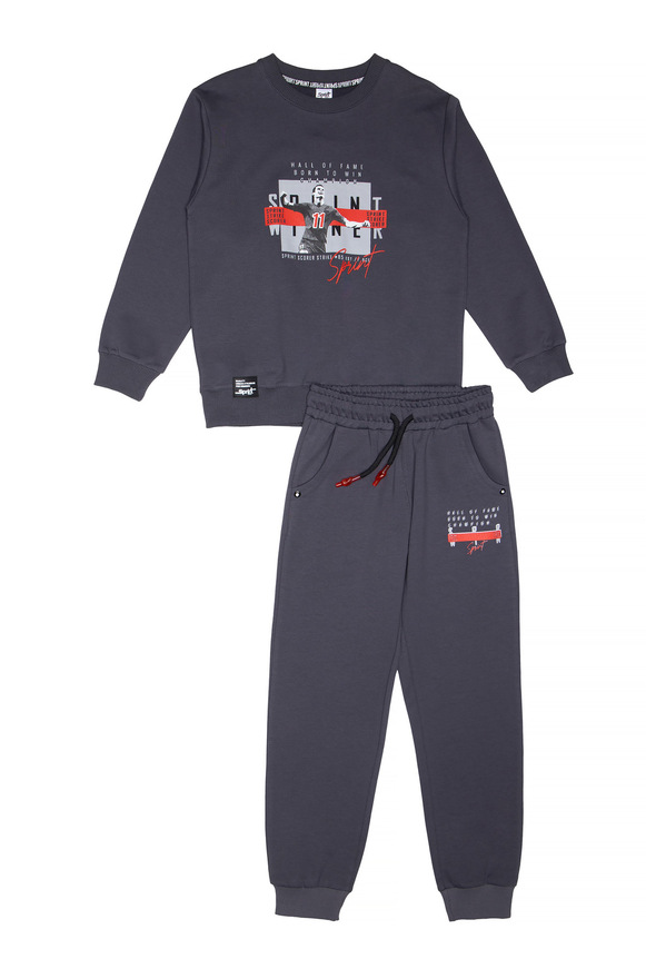 Εποχιακό σετ φόρμας SPRINT με στρογγυλή λαιμόκοψη σε σκούρο γκρι χρώμα.