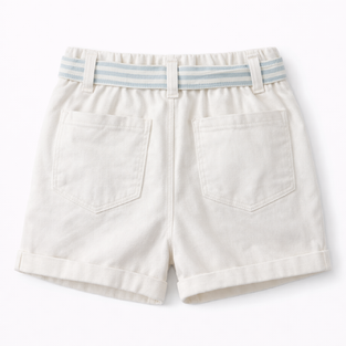 LOSAN denim shorts in ecru with matching belt.