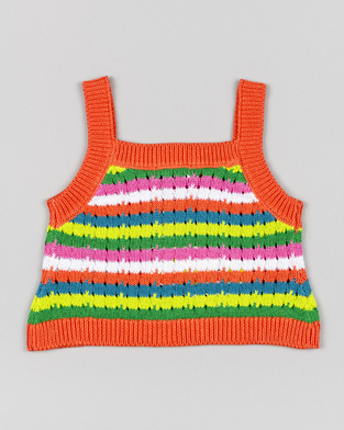LOSAN knitted top in orange color with colorful striped pattern.