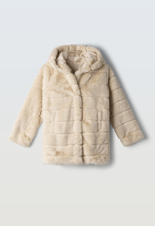EBITA fur coat in ecru-beige color.