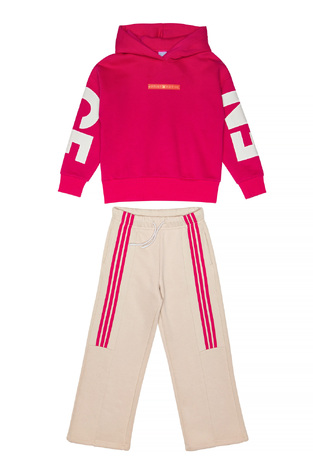 SPRINT tracksuit set with hood in fuchsia and beige color.