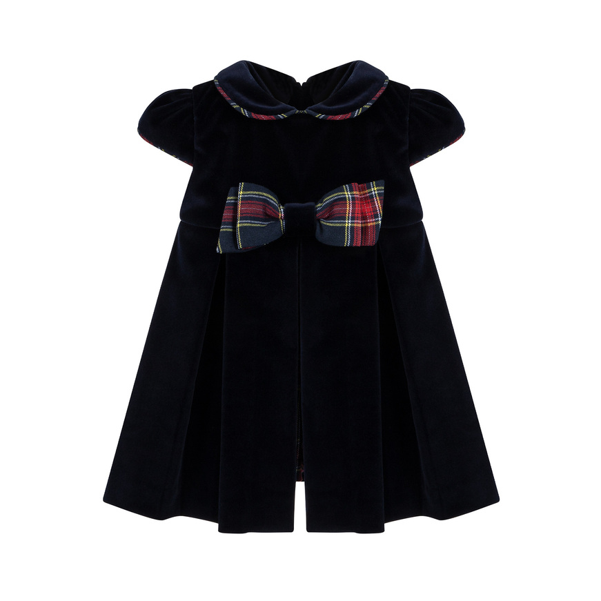 LAPIN HOUSE velvet dress in blue color with cute checkered details.