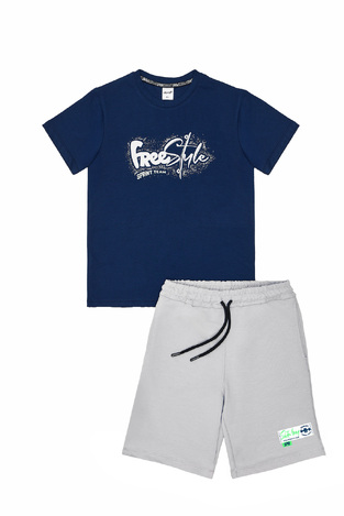 Sprint blouse and bermuda shorts set, in light blue-gray color.