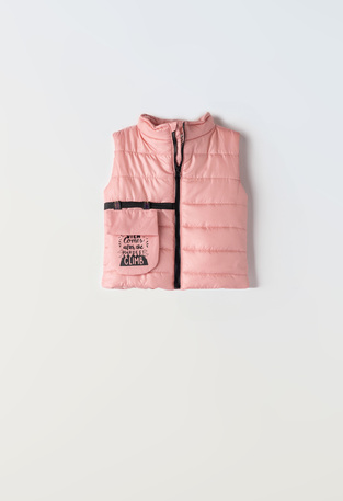 Αμάνικο μπουφάν ΕΒΙΤΑ σε ροζ χρώμα με διακοσμητικό τσεπάκι.