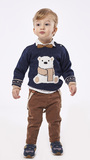 Set of 3 pcs. HASHTAG, bow tie shirt, sweater and pants in fabric with teddy bear pattern.
